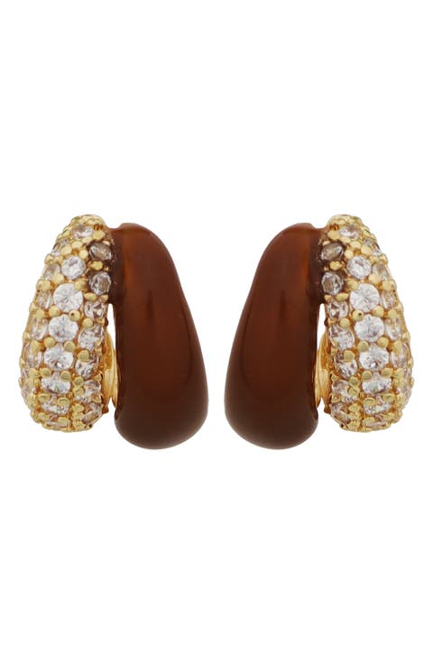 Pavé Cubic Zirconia & Enamel Double Huggie Hoop Earrings