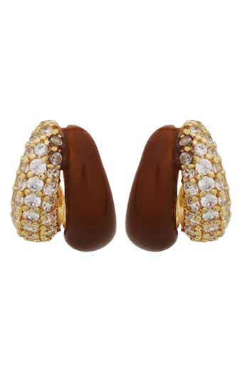 Panacea Pavé Cubic Zirconia & Enamel Double Huggie Hoop Earrings