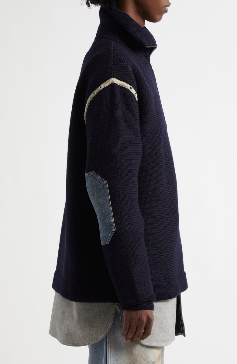 Maison Margiela Elbow Patch Half Zip Wool Pullover, Alternate, color, Navy