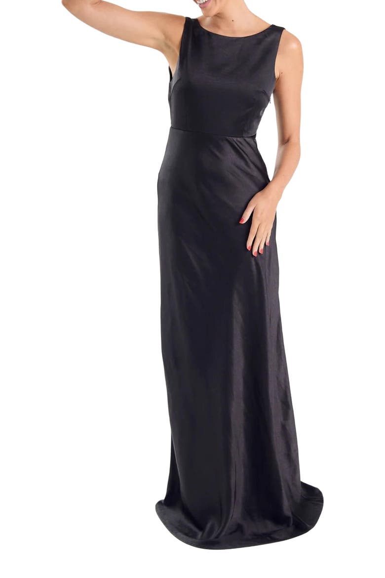 Cowl Back Satin Bridesmaid Dress, Alternate, color, Black