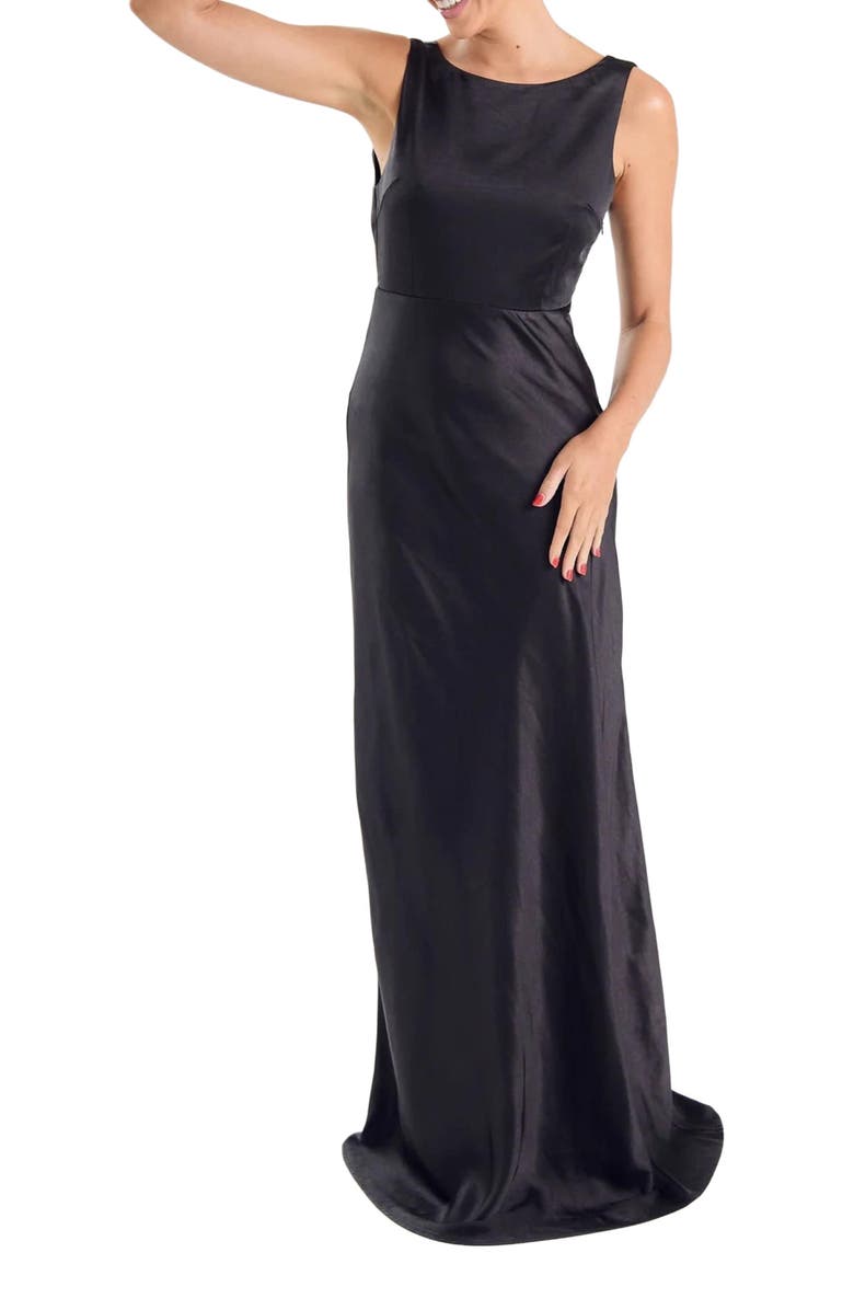 Six Stories Cowl Back Satin Bridesmaid Dress, Alternate, color, Black