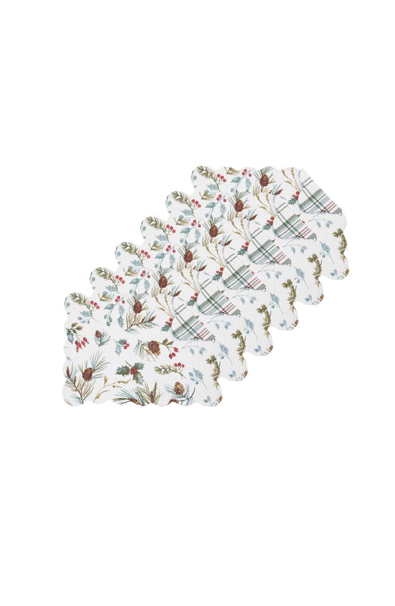 C&F Home Edith Quilted Reversible Holly Botanical Placemats Set of 6, 13" x 19", Alternate, color, White