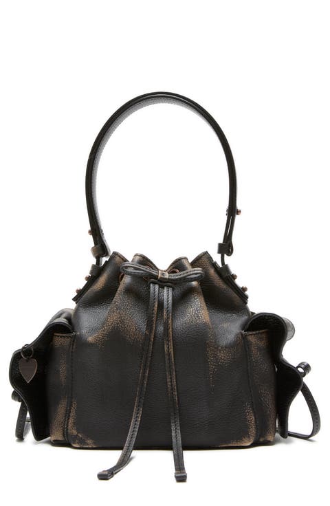 Mini Multipocket Vintaged Leather Bucket Bag