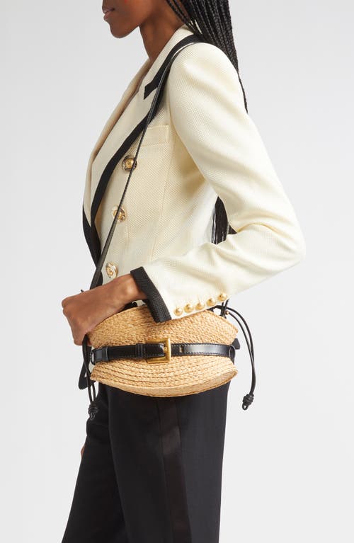 Balmain Shuffle Mini Top-handle Bag In Raffia And Calfskin In Black