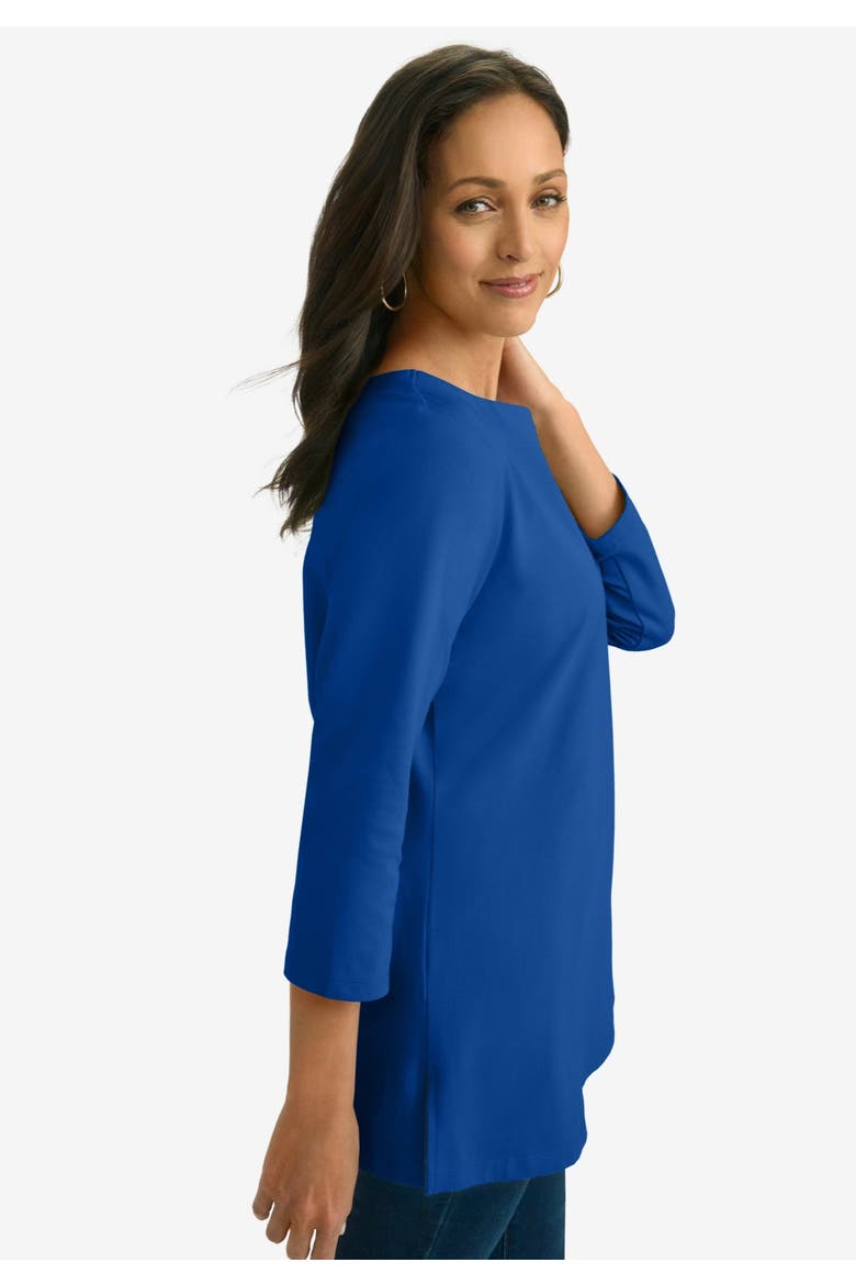 Stretch Cotton Notch Neck Tunic (plus), Alternate, color, DARK SAPPHIRE