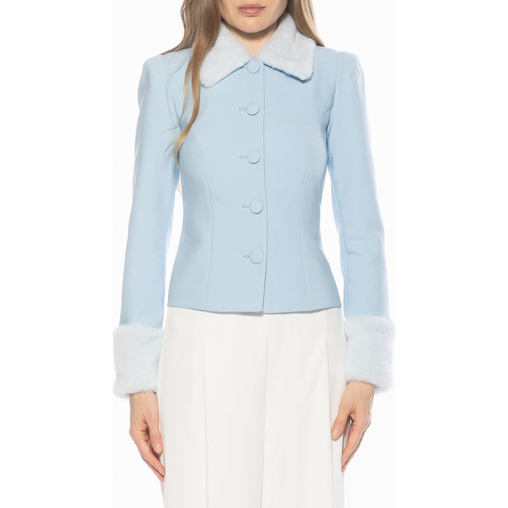 Alexia Admor Fran Faux Fur Trim Twill Jacket In Blue