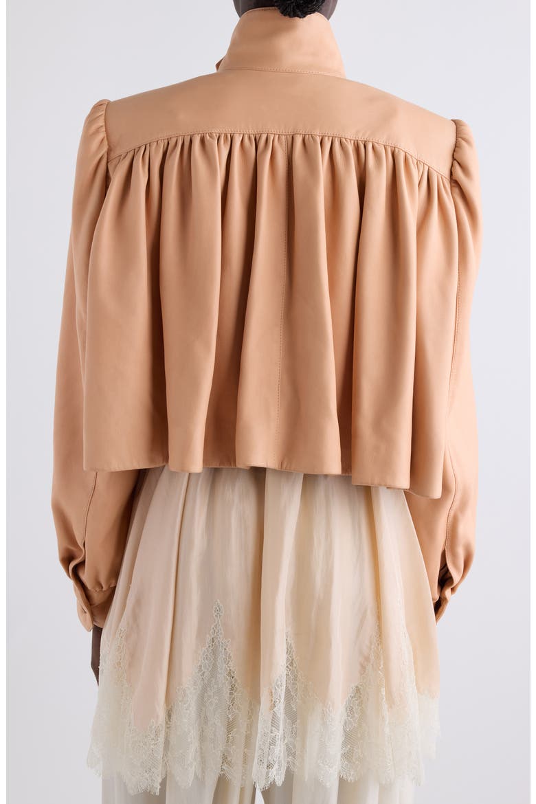 Puff Shoulder Leather Crop Jacket, Alternate, color, DUSTY CORAL