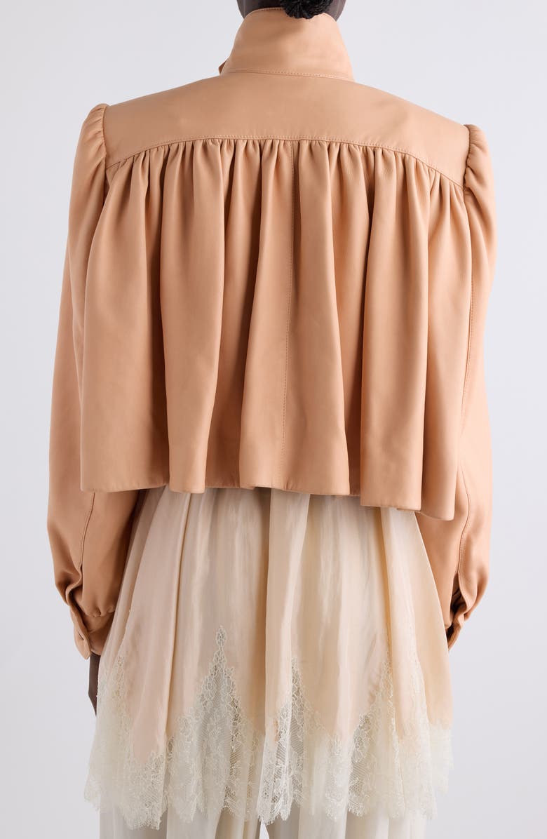 Chloé Puff Shoulder Leather Crop Jacket, Alternate, color, Dusty Coral
