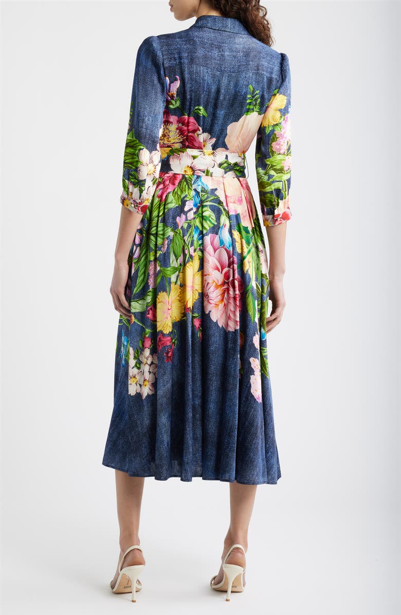 Elie Tahari The Johanna Floral & Denim Print Dress, Alternate, color, Denim Garden Print