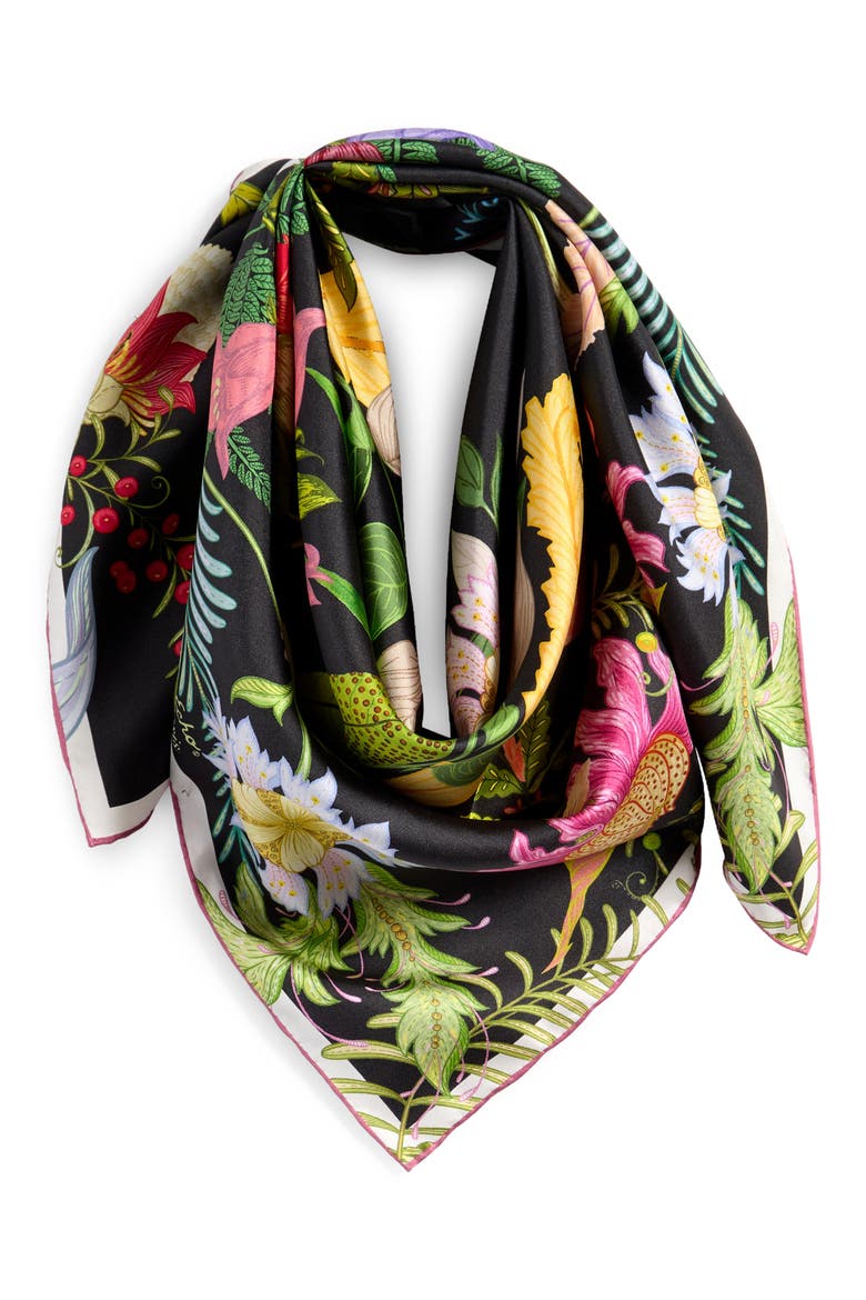 Oasis Silk Square Scarf, Main, color, BLACK
