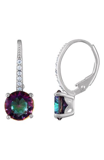 Fuzion Creations Rainbow Cubic Zirconia Leverback Earrings In Silver