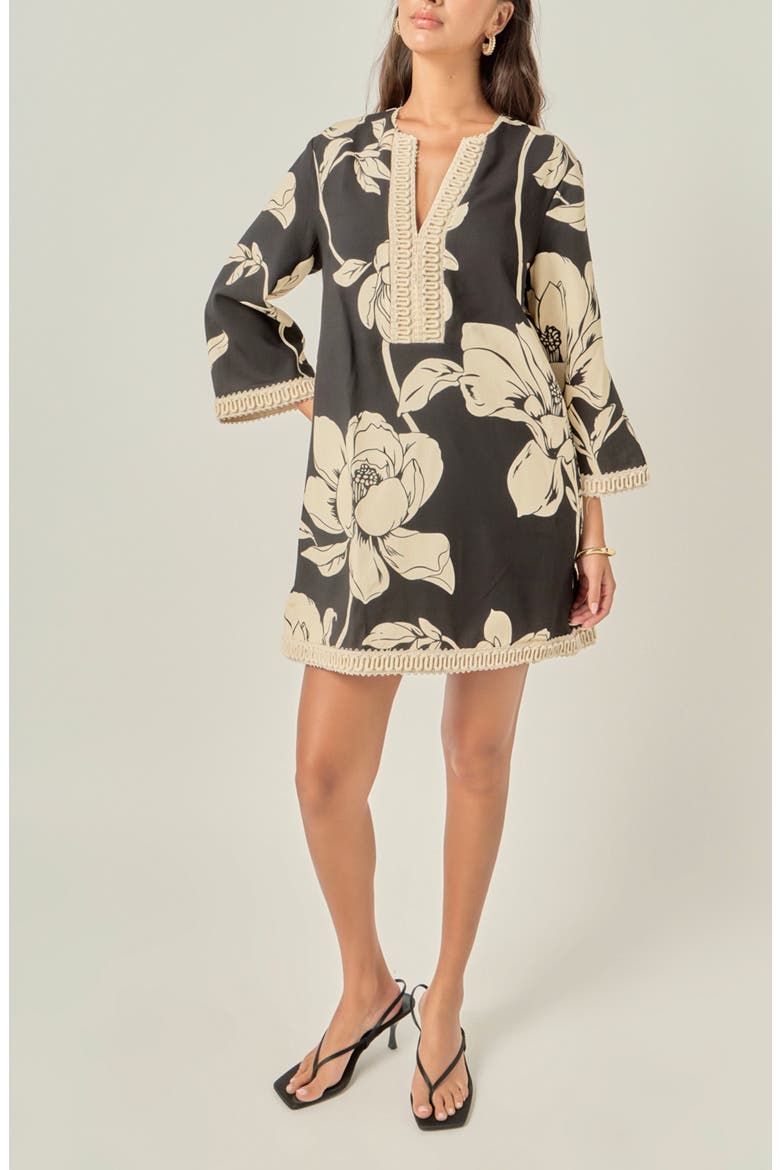 Floral Print Cotton Minidress, Alternate, color, BLACK/ CREAM