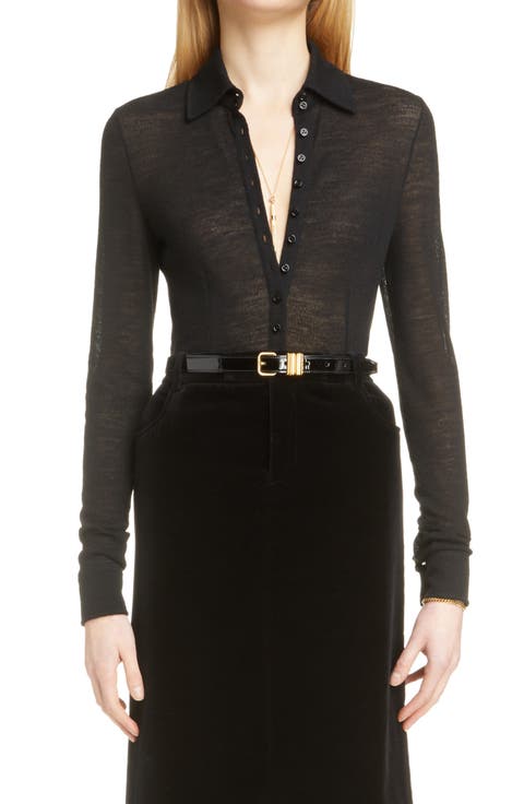 Fitted Wool Jersey Button-Up Shirt