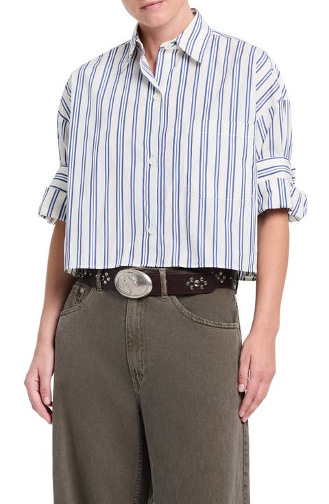 Next Stripe Cropped Cotton Shirt
