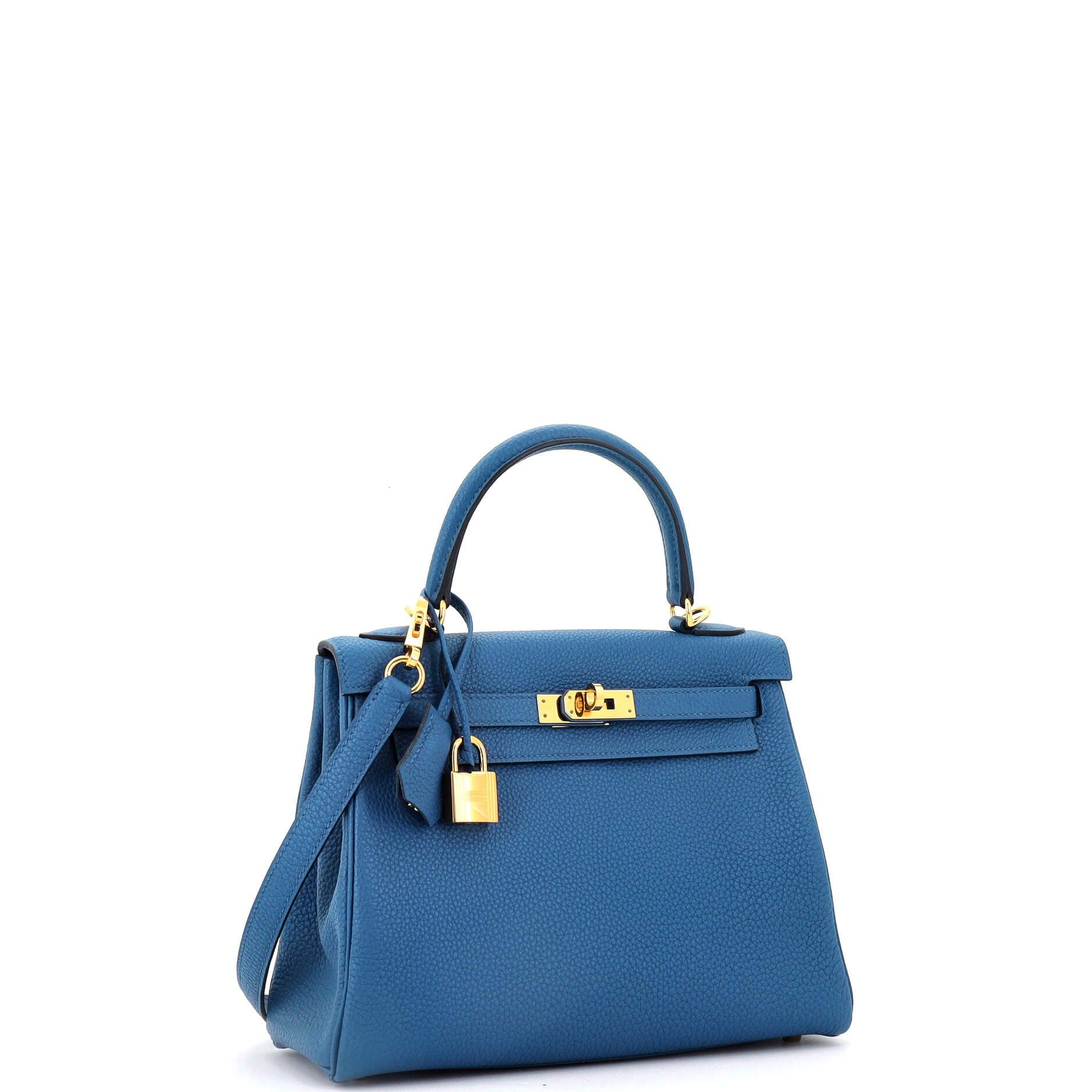 Pre-Owned Hermes Kelly Handbag Blue Togo with Gold Hardware 25, Alternate, color, 