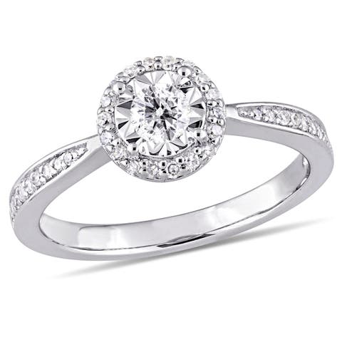 Diamond Halo Ring Sterling Silver