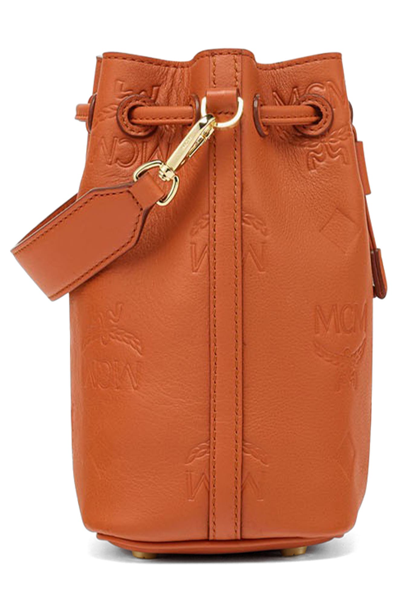 MCM Mini Dessau Drawstring Leather Bucket Bag, Alternate, color, 