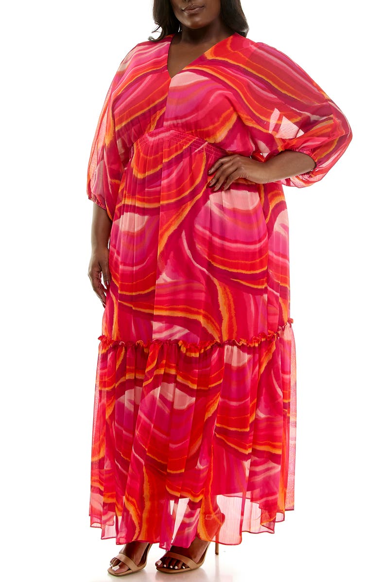 Taylor Dresses Three-Quarter Sleeve Maxi Dress, Alternate, color, 