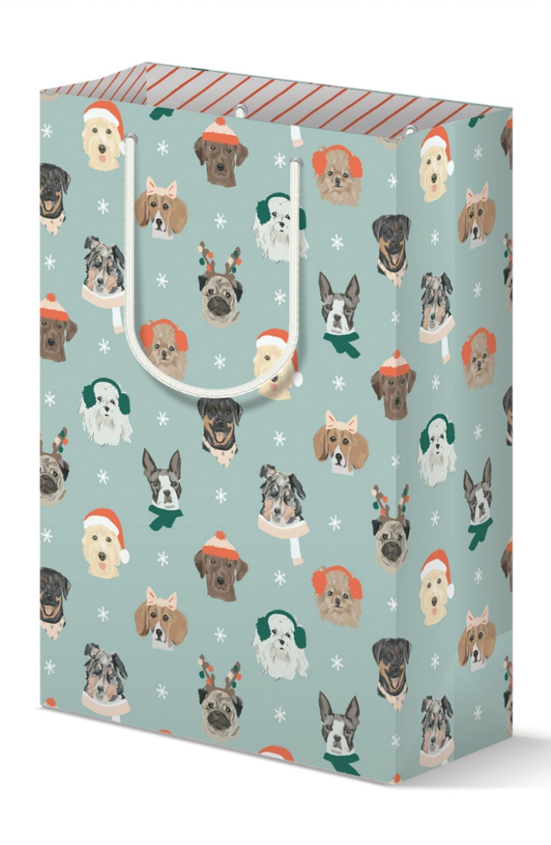 Joy Paper Co. Holiday Dogs Gift Bag Card Set, Alternate, color, Festive Red And Green