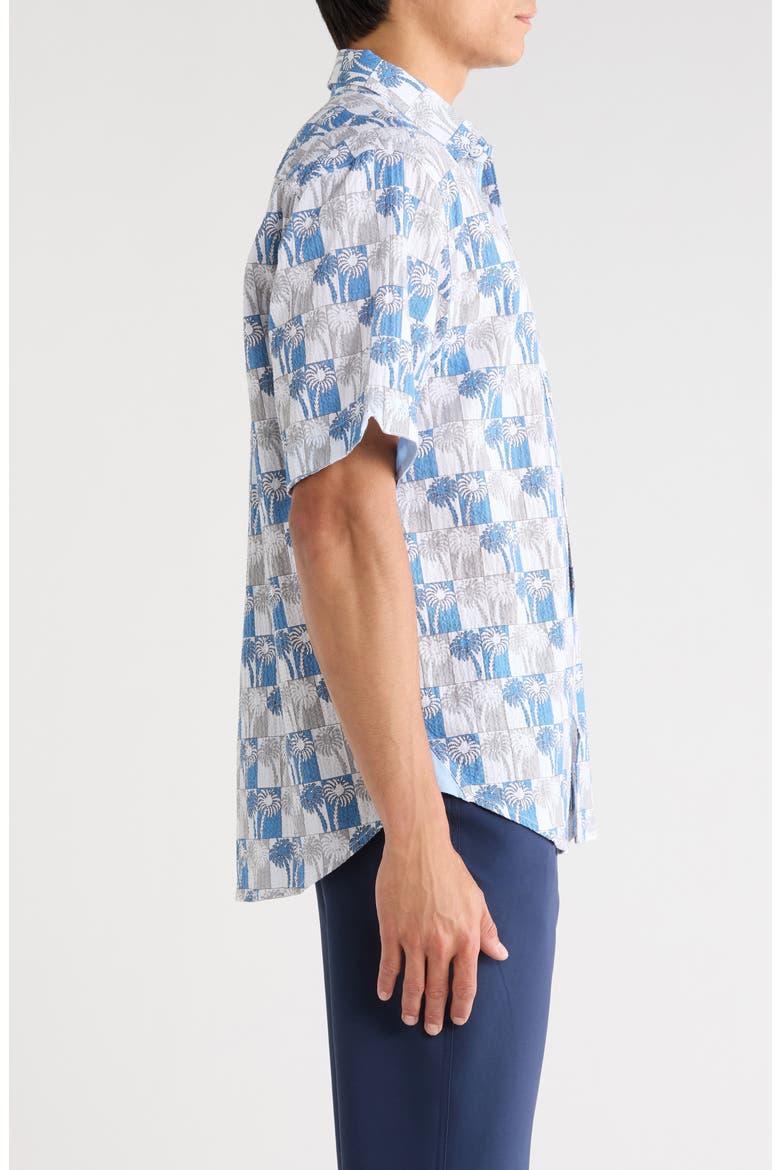 Nova Wave Sunnyside Palms Short Sleeve Seersucker Button-Up Shirt, Alternate, color, BLUE LAPIS