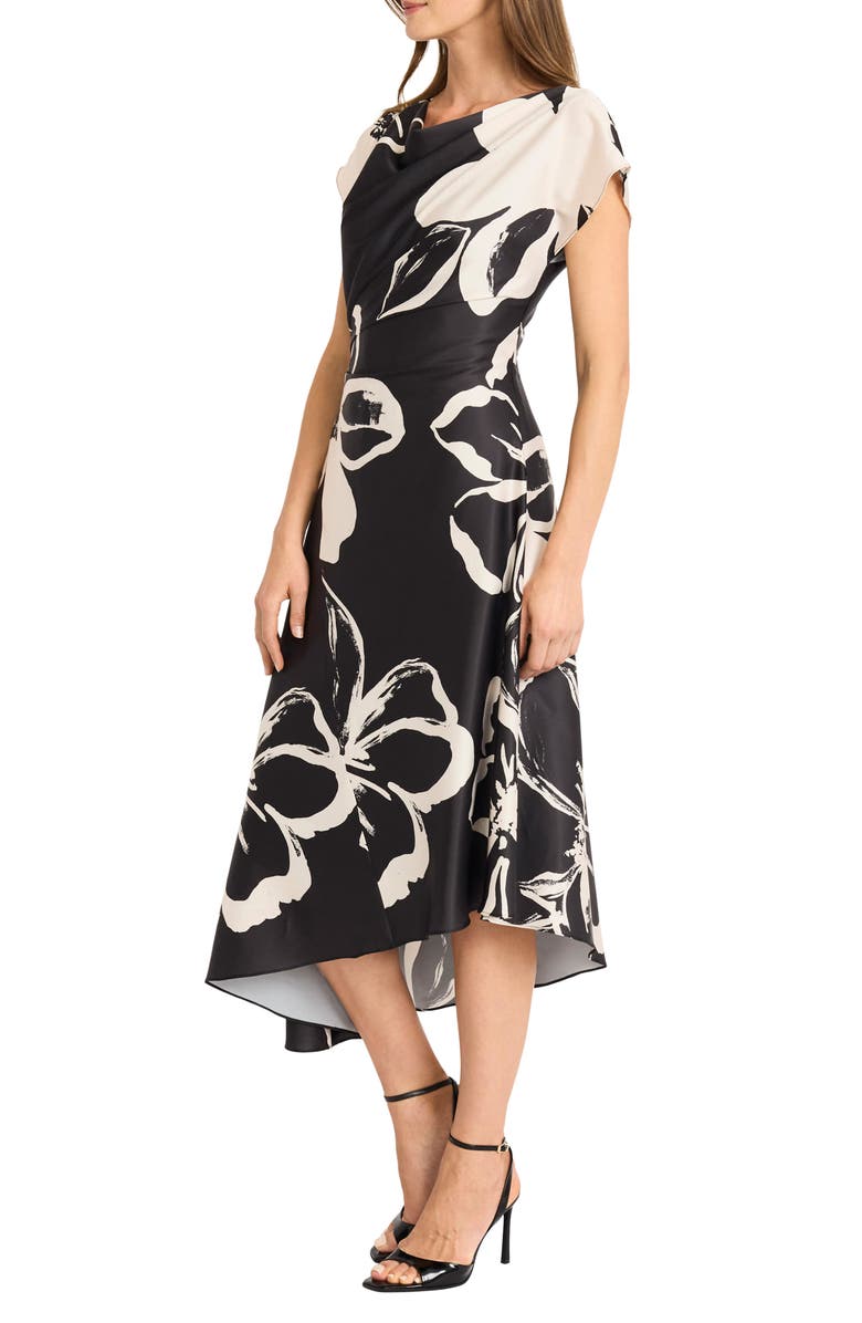 Maggy London Asymmetric Hem Midi Dress, Alternate, color, Black/ Cream