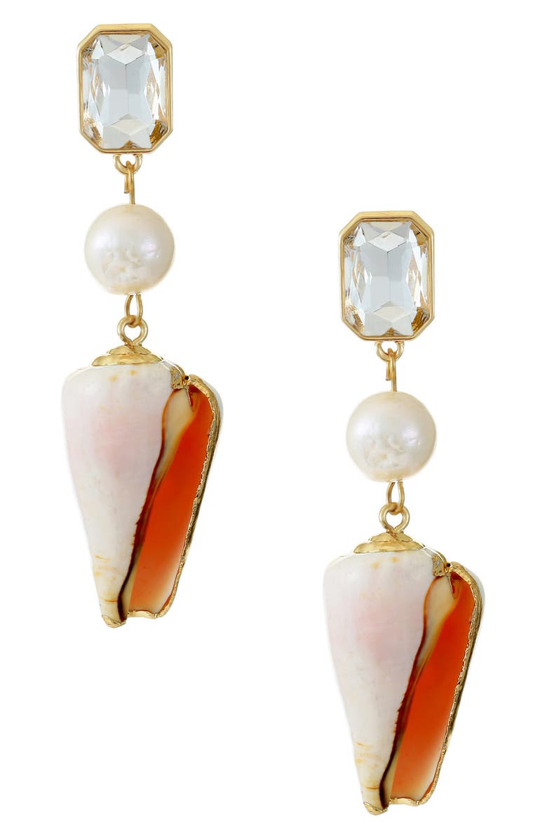 Ettika Shell & Freshwater Pearl Drop Earrings, Main, color, Gold