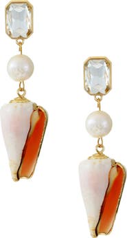 Ettika Shell & Freshwater Pearl Drop Earrings