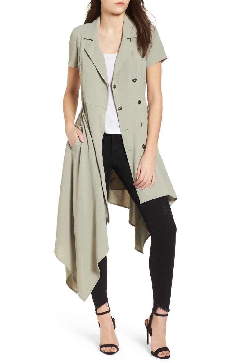 Chriselle x J.O.A. Asymmetrical Trench Dress, Alternate, color, SAGE