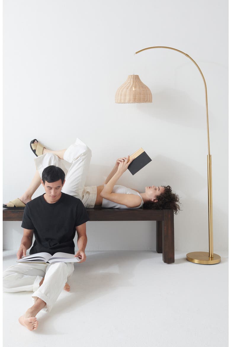 Lark 75" Boho Wicker LED Floor Lamp with Rattan Empire Shade, Bulb Included, Alternate, color, BRASS