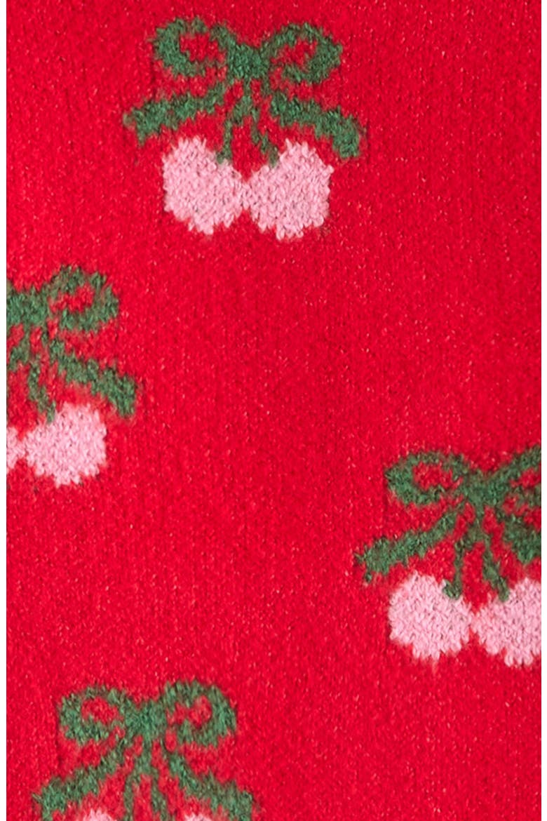Pattern Hooded Cardigan Sweater, Alternate, color, RED FESTIVE RIBBON CHERRIES