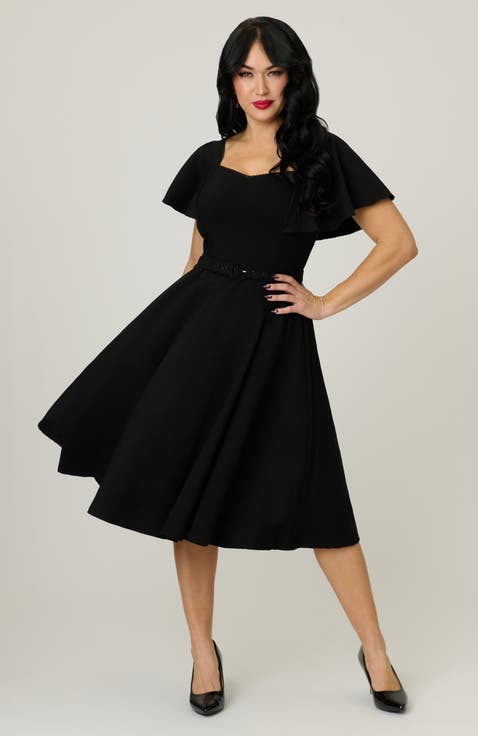Flutter Sleeve Belted Swing Dress