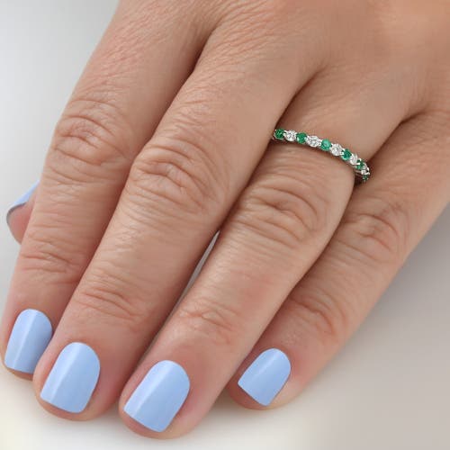 Bliss Diamond 1 Cttw Emerald & Diamond Wedding Eternity Stackable Ring 10k Gold In Gold