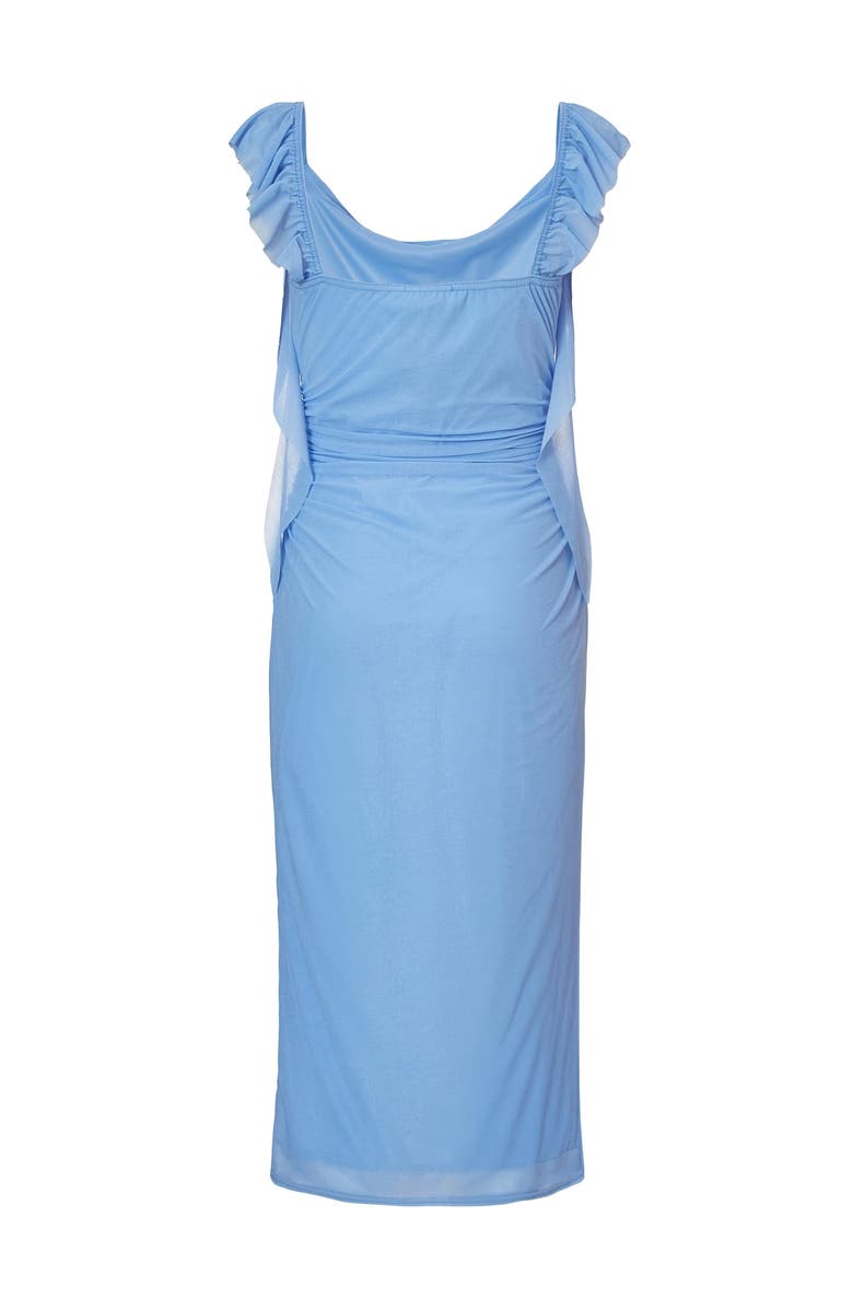 QUIZ Bodycon Midi Dress with Frill Trail Detail, Alternate, color, Blue