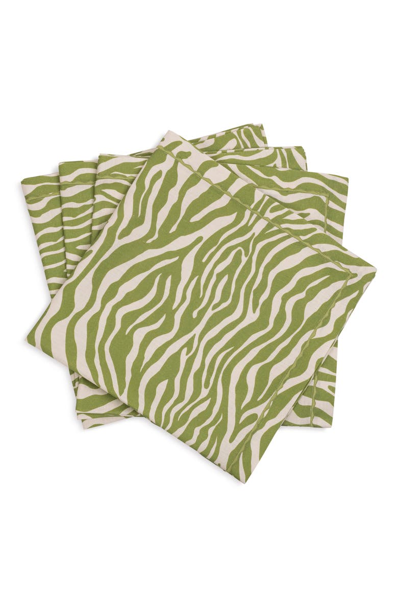 Regine Set of 4 Linen Zebra Stripe Linen Napkins, Main, color, GRASS