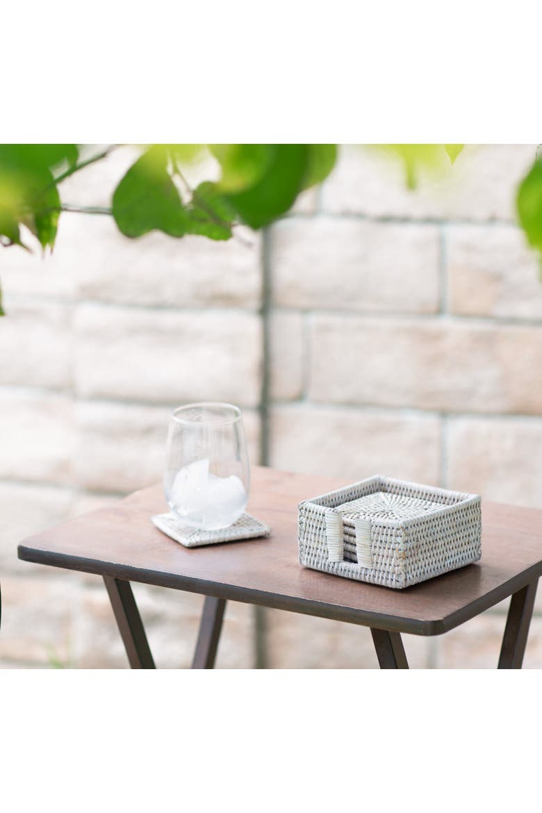 Rattan Square Coaster Set - 7 Piece, Alternate, color, White Wash