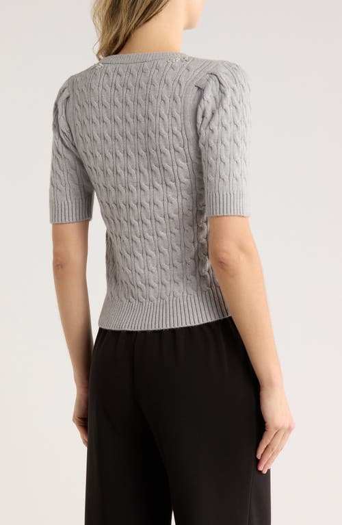 Elie Elie Tahari Jeweled Short Sleeve Sweater In Gray