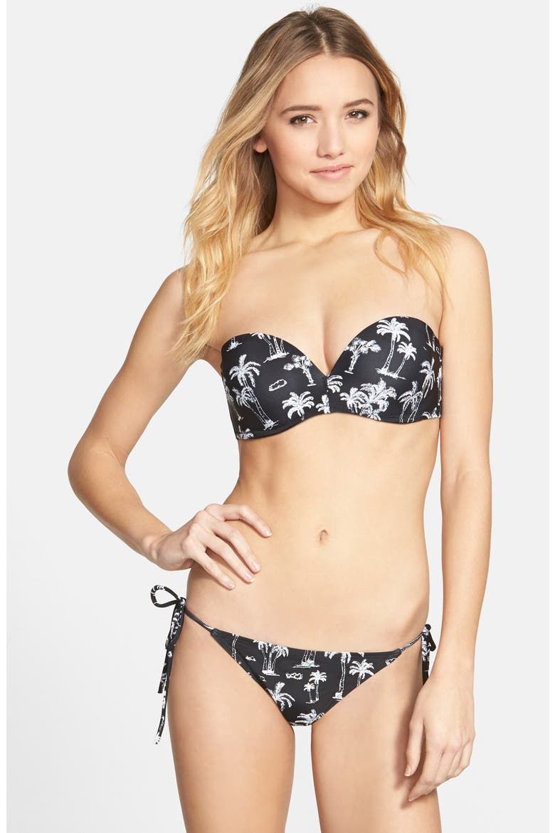 'Palm Reader' Side Tie Bikini Bottoms, Alternate, color, BLACK