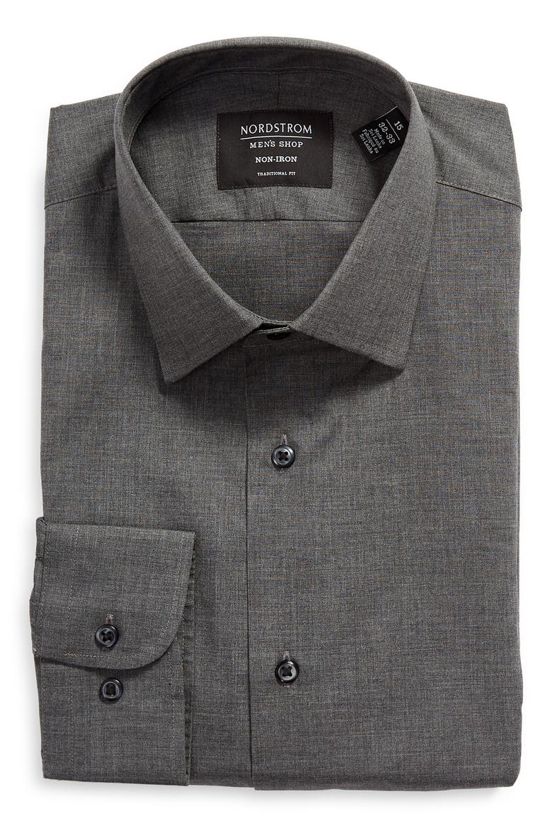 Traditional Fit Non-Iron Chambray Dress Shirt, Main, color, GREY PEARL