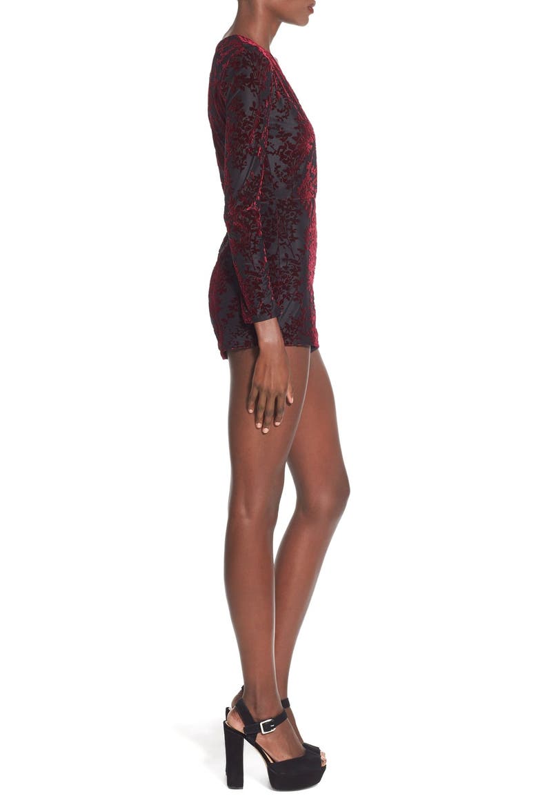 Velvet Surplice Romper, Alternate, color, BURGUNDY