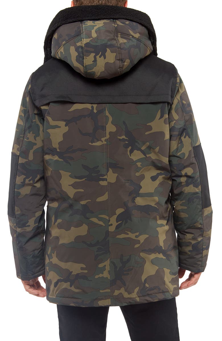 Vince Camuto Mixed Media Camo Water Repellent Parka, Alternate, color, 