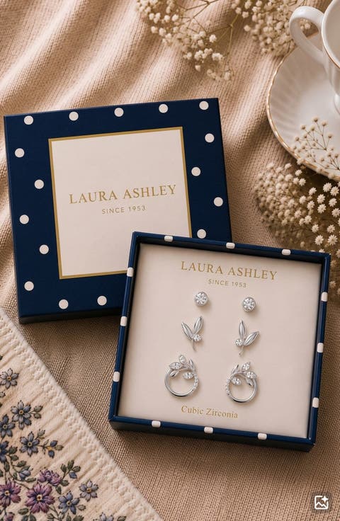 Set of 3 Cubic Zirconia Leaf Stud Earrings