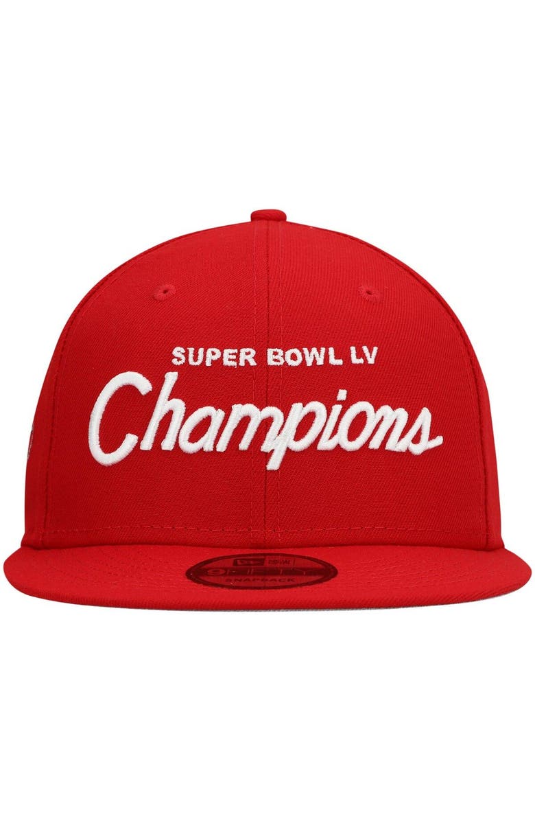 New Era Men's New Era Red Tampa Bay Buccaneers Super Bowl LV Champions Retro Script 9FIFTY Snapback Hat, Alternate, color, 