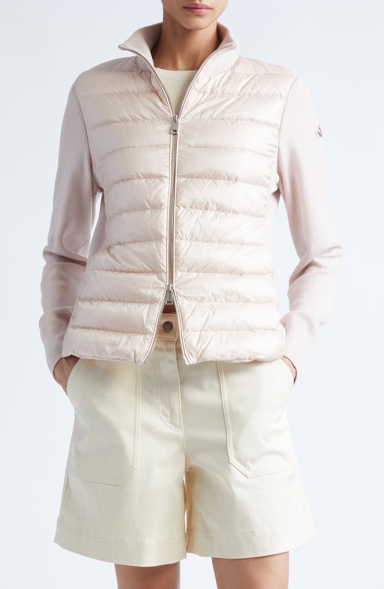 Moncler Wool Knit & Quilted Down Cardigan, Main, color, Mother Of Pearl