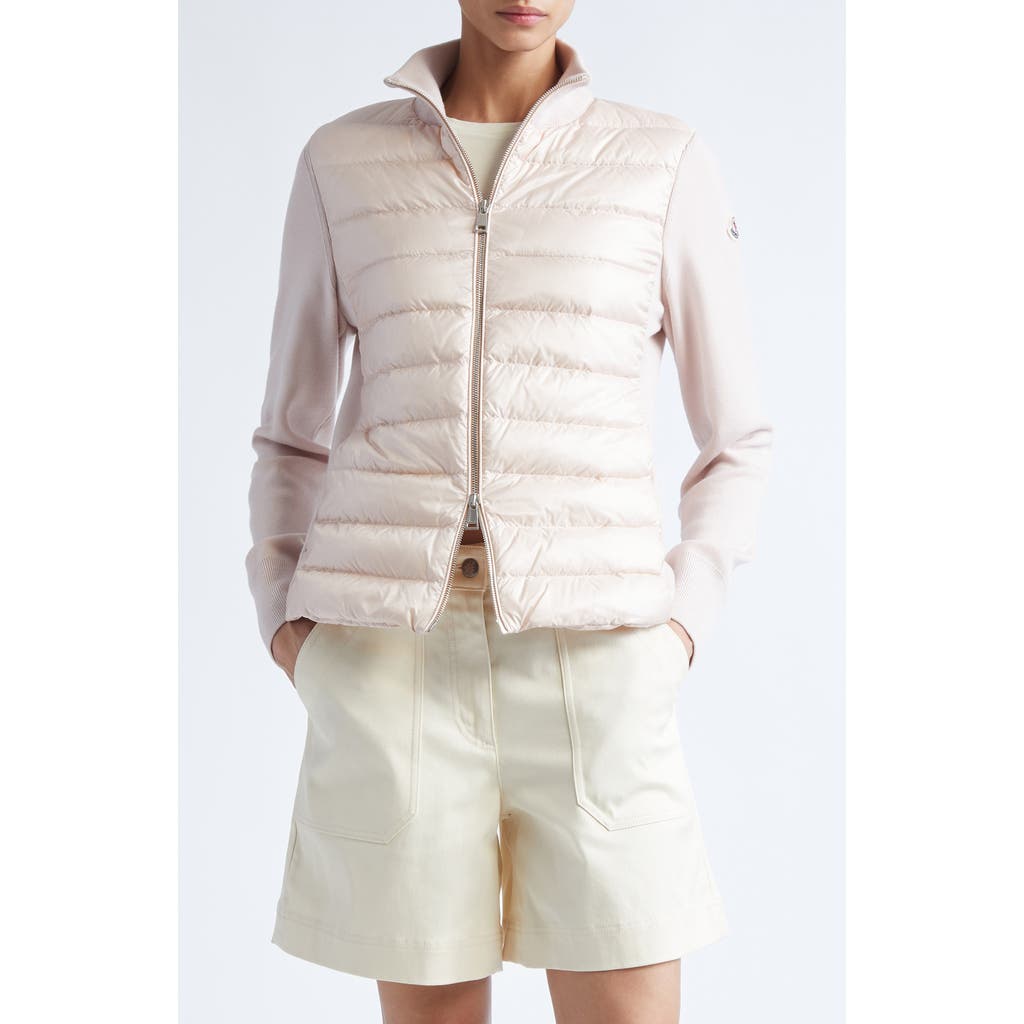 Moncler Wool Knit & Quilted Down Cardigan in Mother Of Pearl at Nordstrom, Size Small