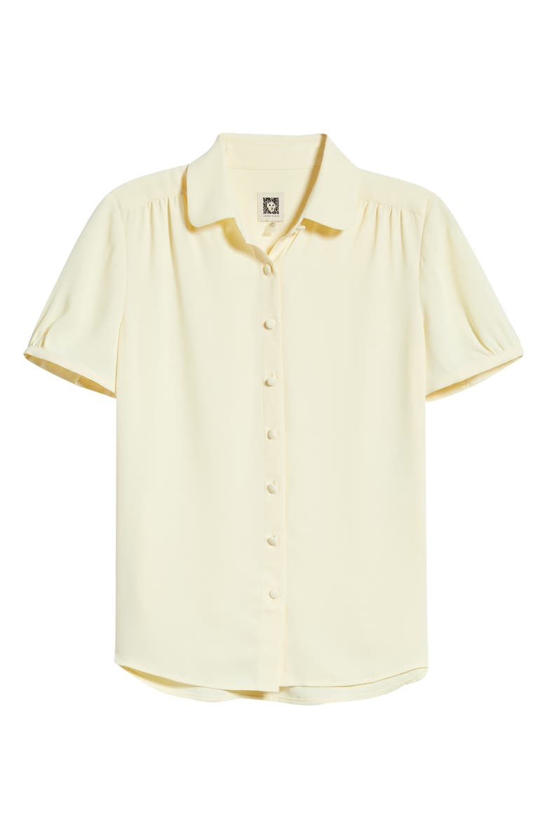 Anne Klein Shirred Short Sleeve Button-Up Shirt, Alternate, color, Whisper Yellow