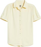 Anne Klein Shirred Short Sleeve Button-Up Shirt