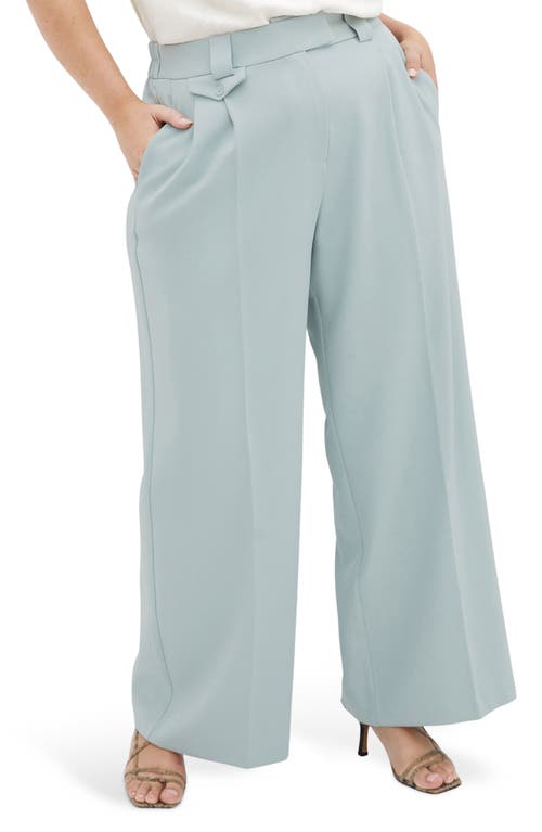 City Chic Jazmin Pleat Crepe Wide Leg Pants In Mist