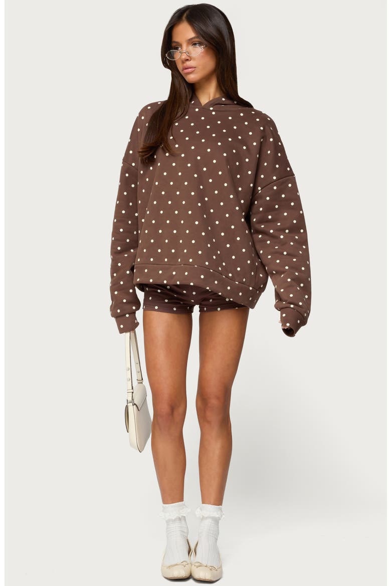 Chelsie Polka Dot Foldover Shorts, Alternate, color, BROWN