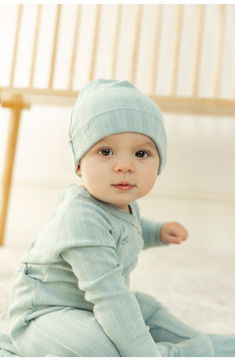 Bebe Bella Pointelle Rib Wrap Romper and Matching Hat, Alternate, color, White
