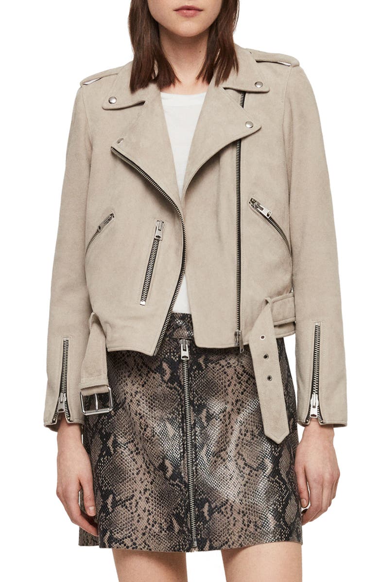 AllSaints Balfern Suede Moto Jacket, Main, color, 